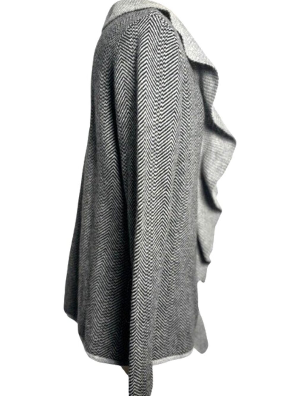 Kier + J Gray 100% Cashmere Tie Front Cardigan Lightweight Ruffle Sweater Size L - Picture 2 of 9
